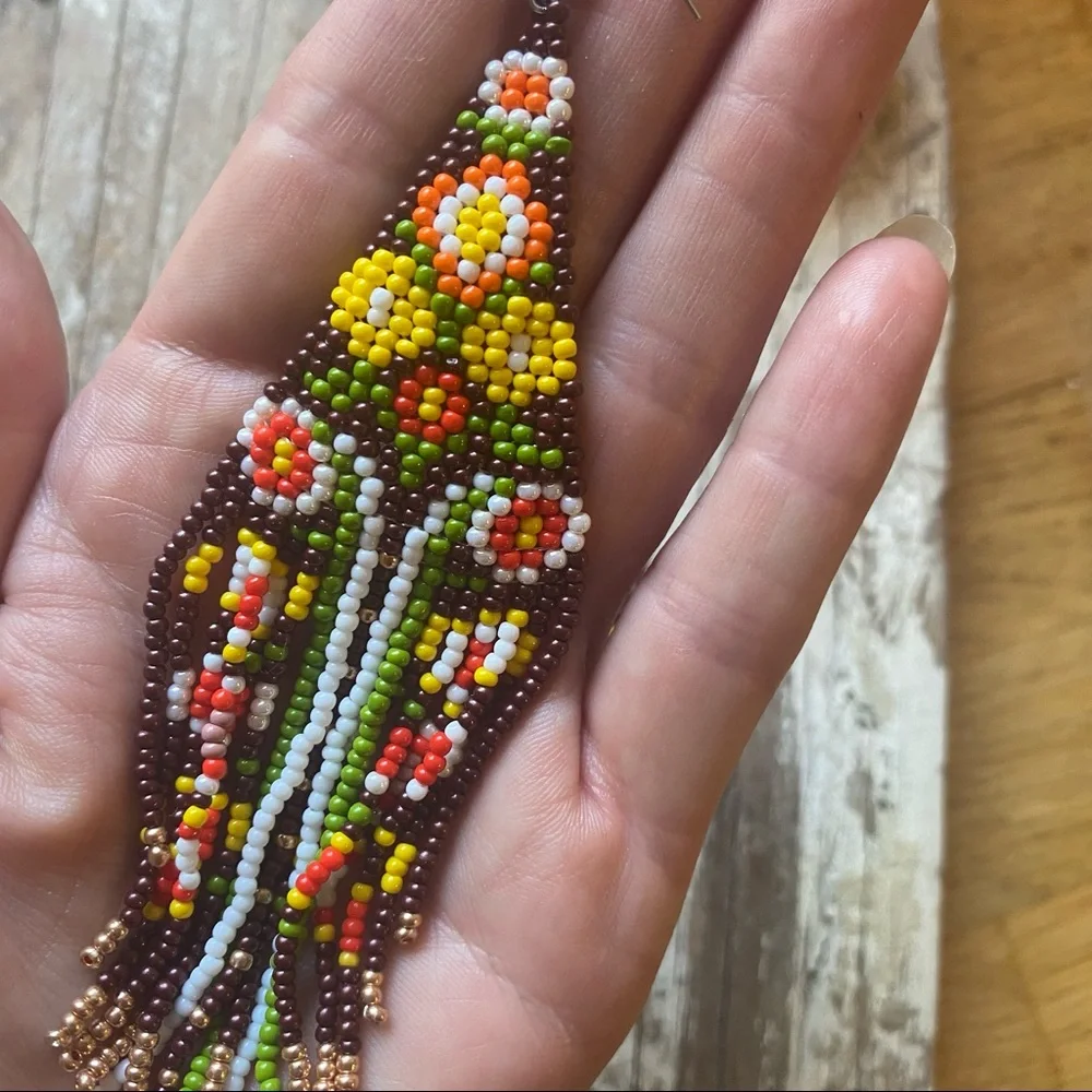 Seed Bead Floral Earth Tone Earrings - Picture 2 of 4